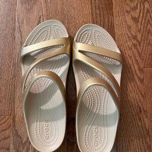 CROCS Gold and Cream Slide Sandals